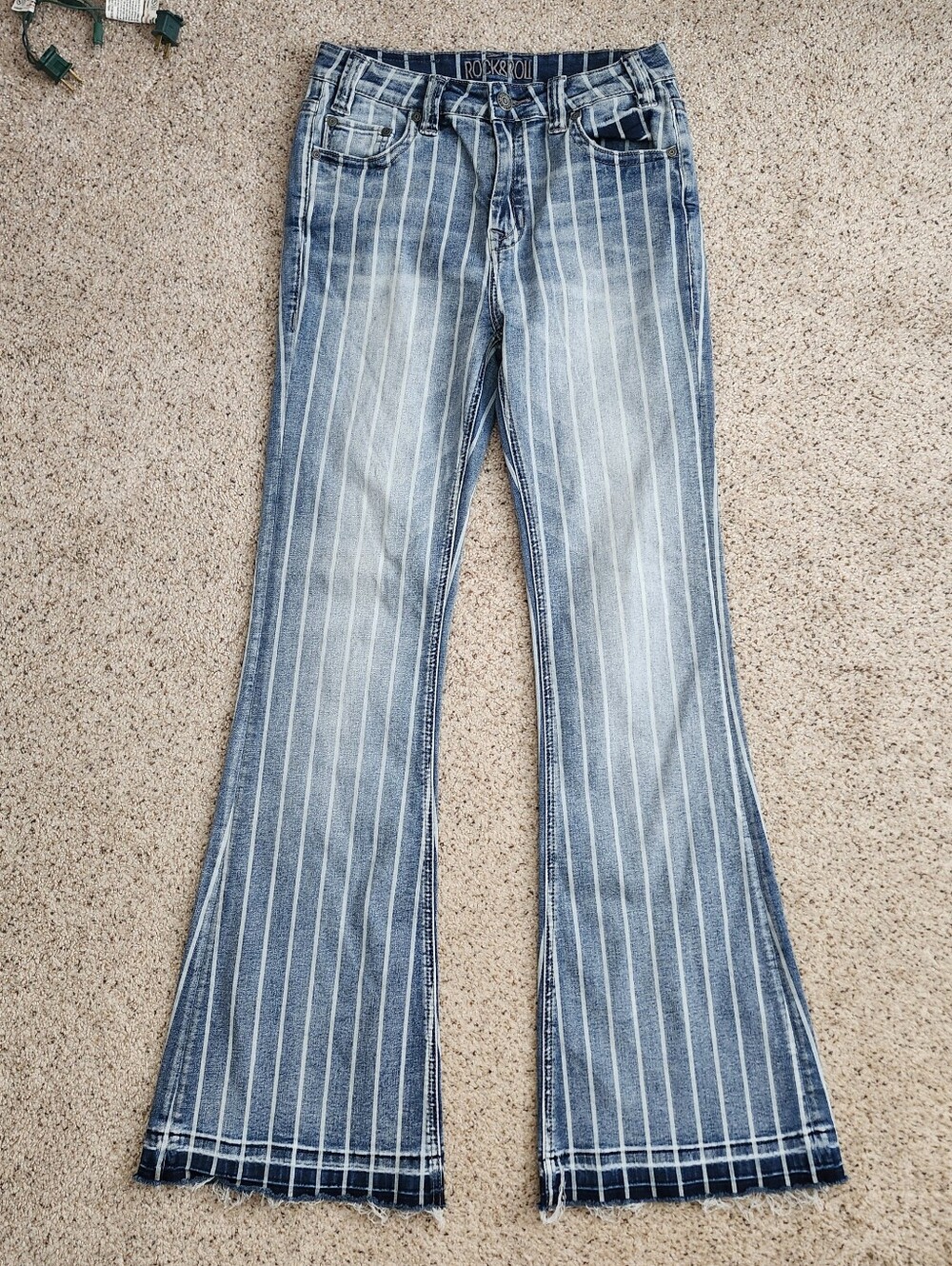 Rock & Roll Cowgirl Light Blue Pinstripe Flare Jeans